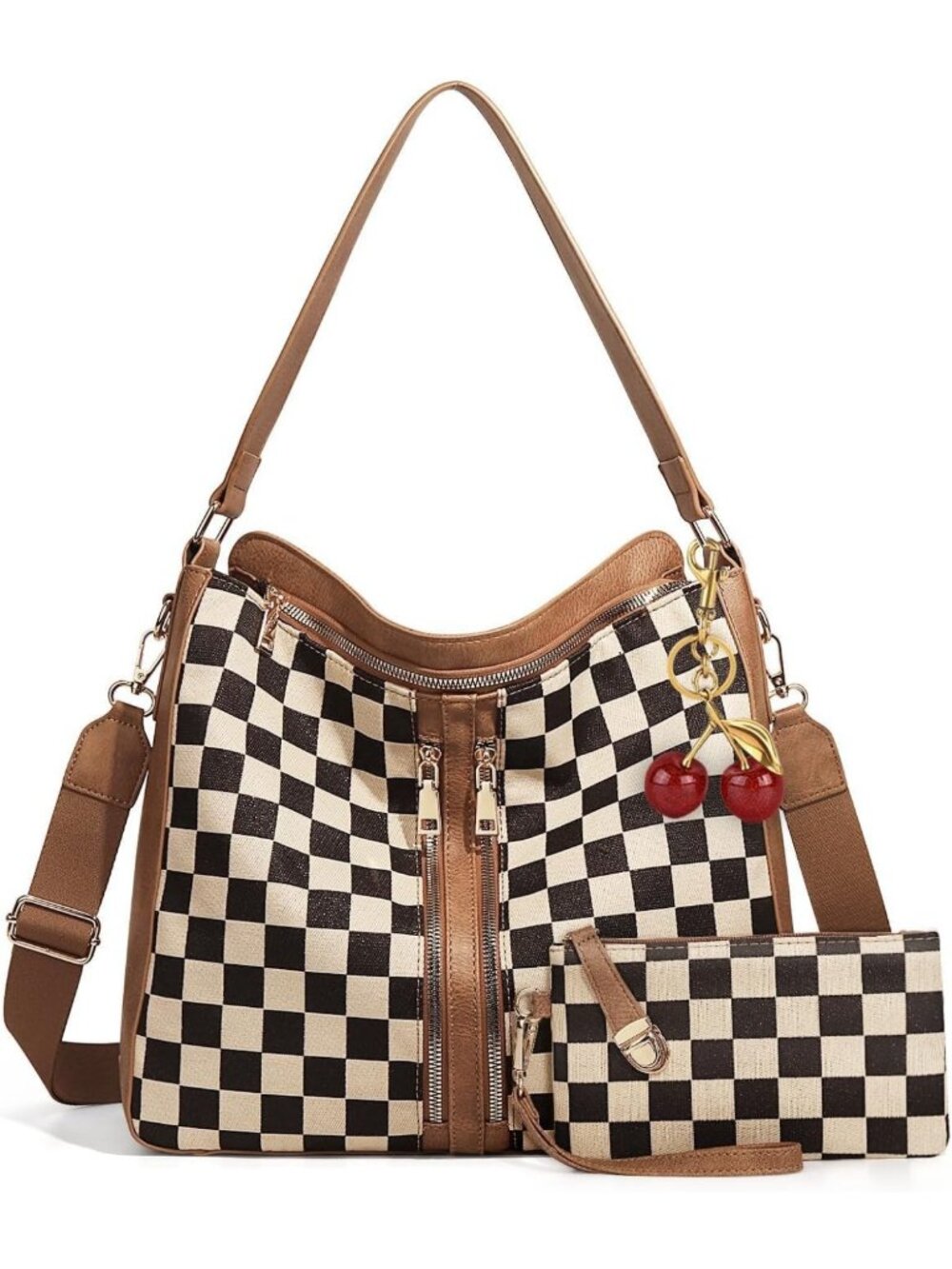 Checkered Hobo Handbag & Crossbody Bag - Plaid Tote Purse for Daily Use